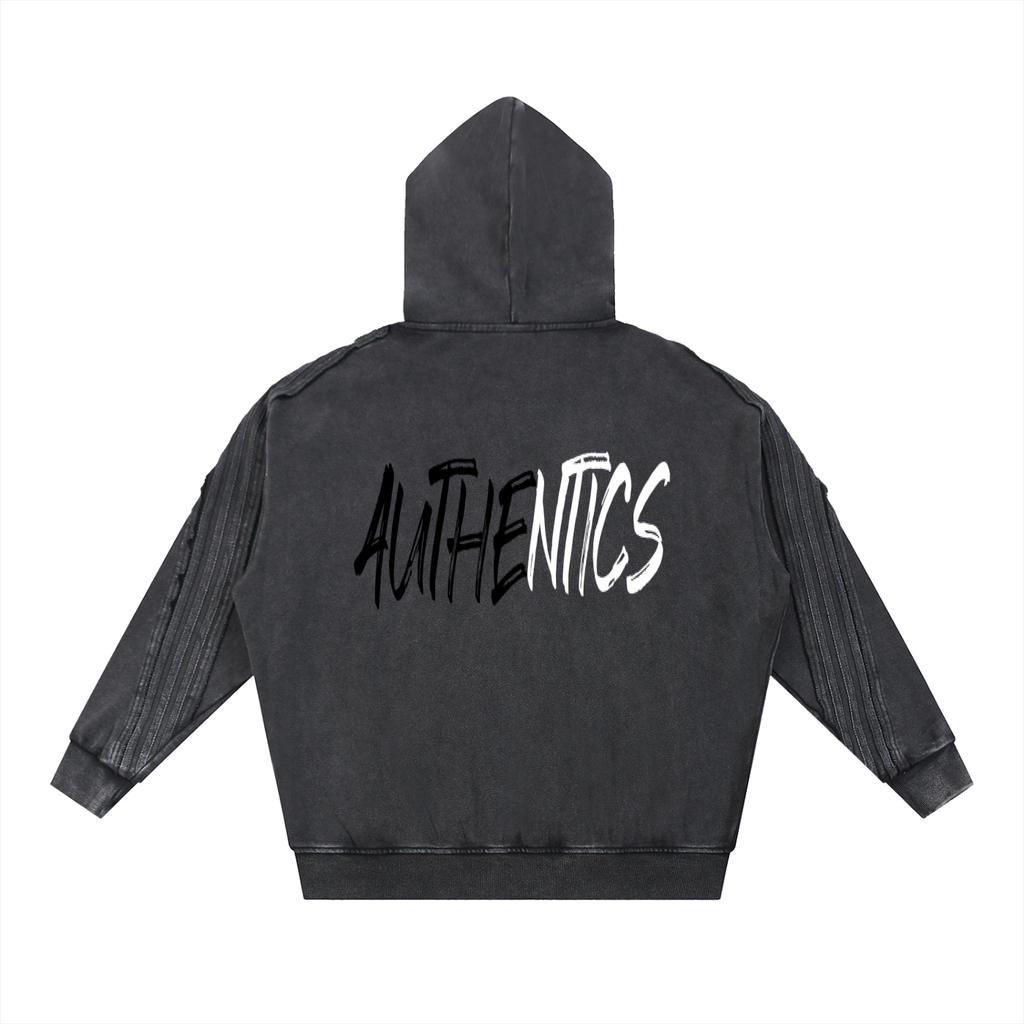 Snow Washed Tape Raw Edge Zip Hoodie