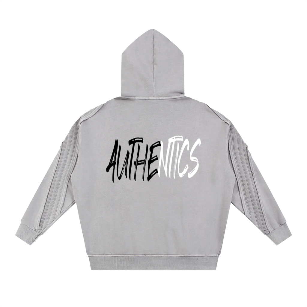 Snow Washed Tape Raw Edge Zip Hoodie