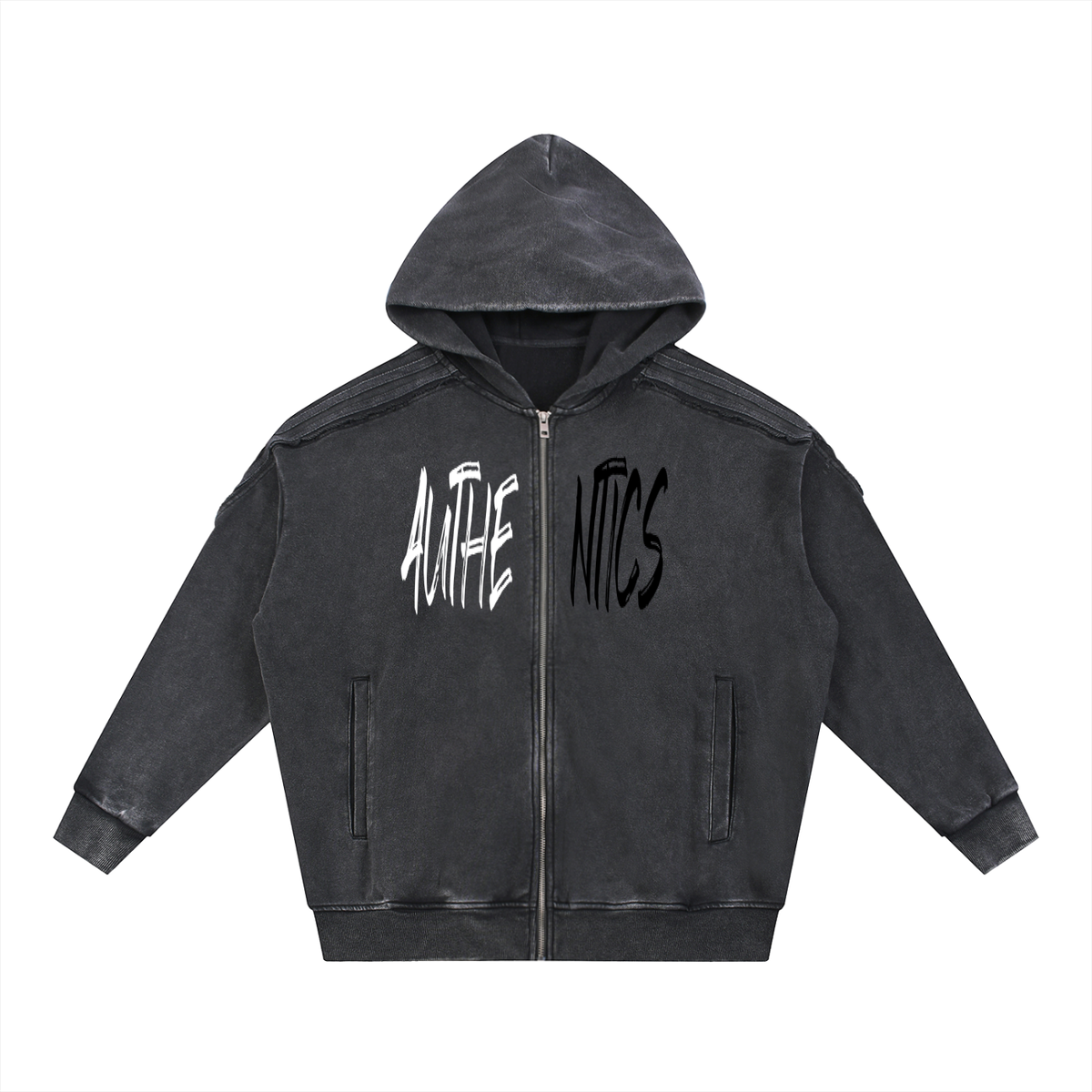 Snow Washed Tape Raw Edge Zip Hoodie