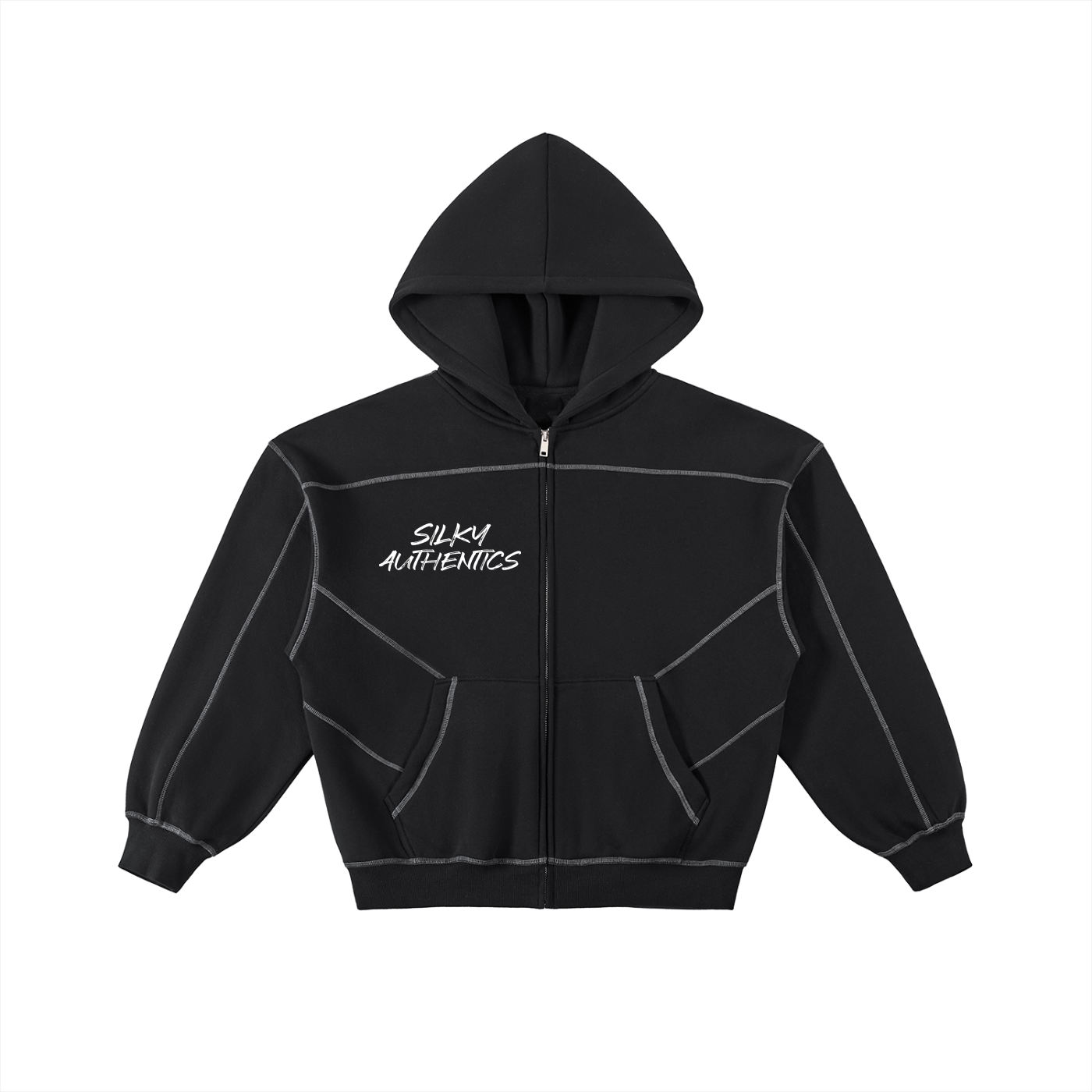 Contrast-Stitched Boxy Fleece Zip Hoodie